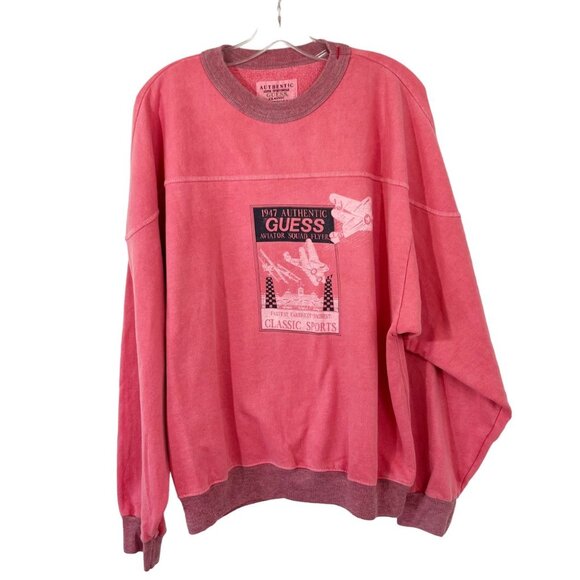 Vintage Guess Aviation Graphic Sweatshirt Crewneck Pullover 90s - Size Medium - Picture 1 of 7
